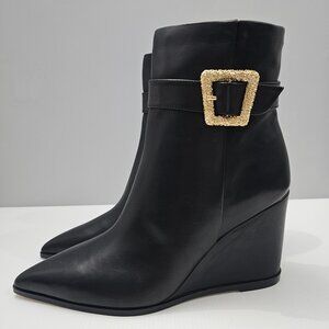 NEW Sam Edelman Weslie Ankle Bootie Wedge Pointed Toe Black Leather Size 10